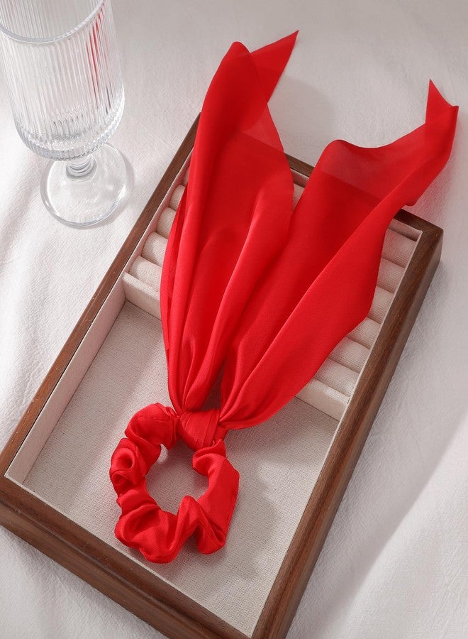 LFOUVRE Red Scrunchie with Bow - 10 PCS Hair Bows for Women Satin Hair Ribbons & Bow Hair Ties Hair Accessories for Women (Red) - Image 5